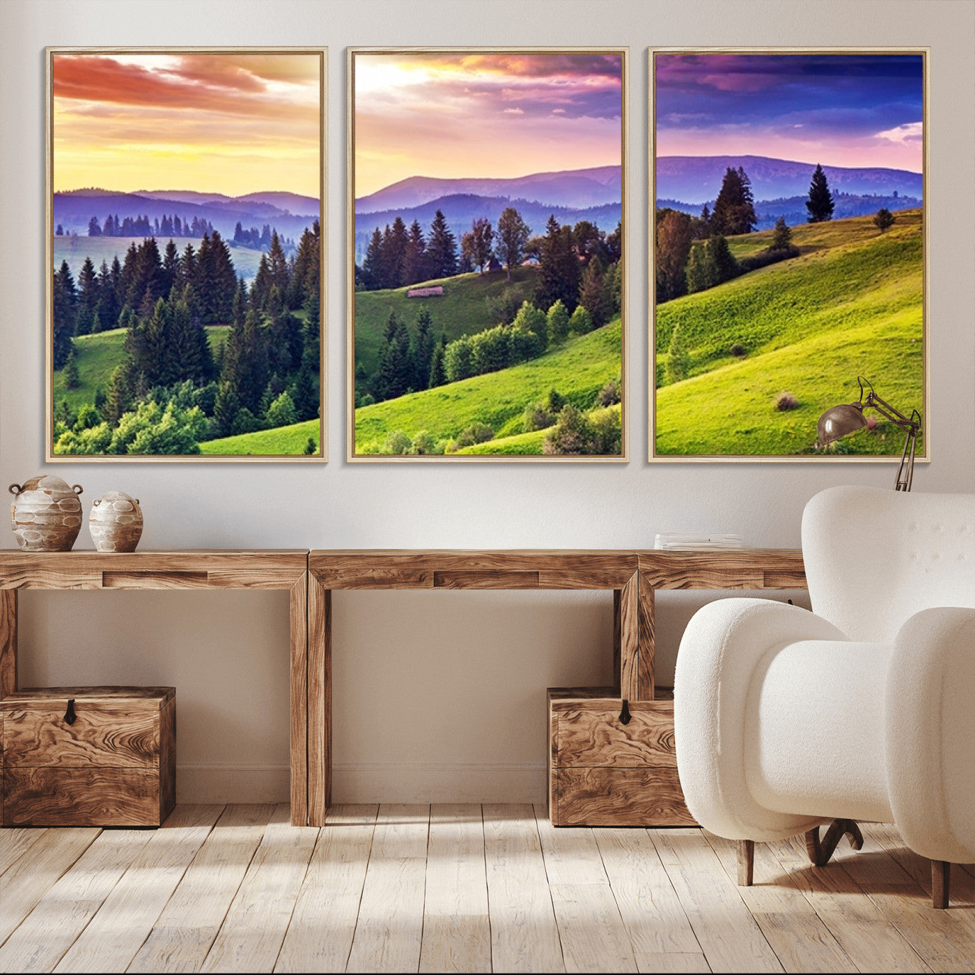 34314-MGV-CV-36X24-Green Hills and Sunset Wall Art Print - Scenic Landscape with Lush Greenery and Vibrant Sky, Ready