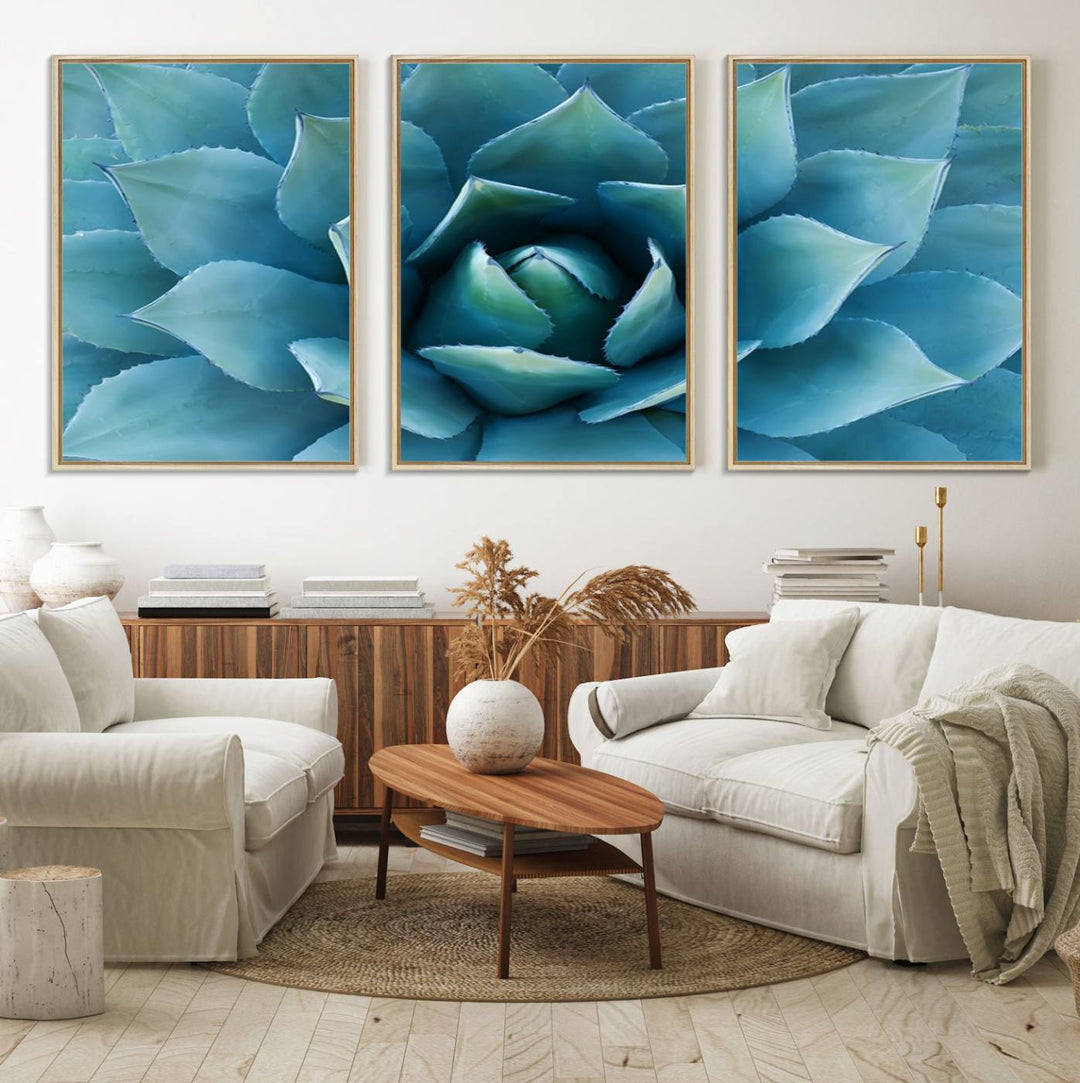 The Large Agave Succulent Canvas Wall Art is displayed on the wall.