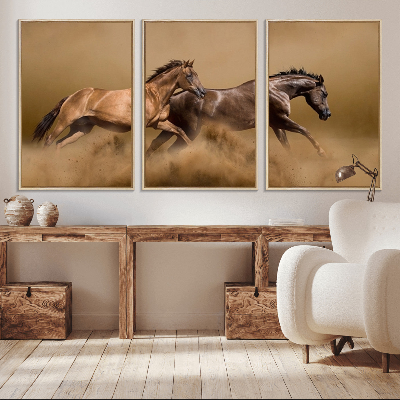 MGV-FC-60X30-3P - Large Wall Art Animal Canvas Print - Two Running Brown Horses