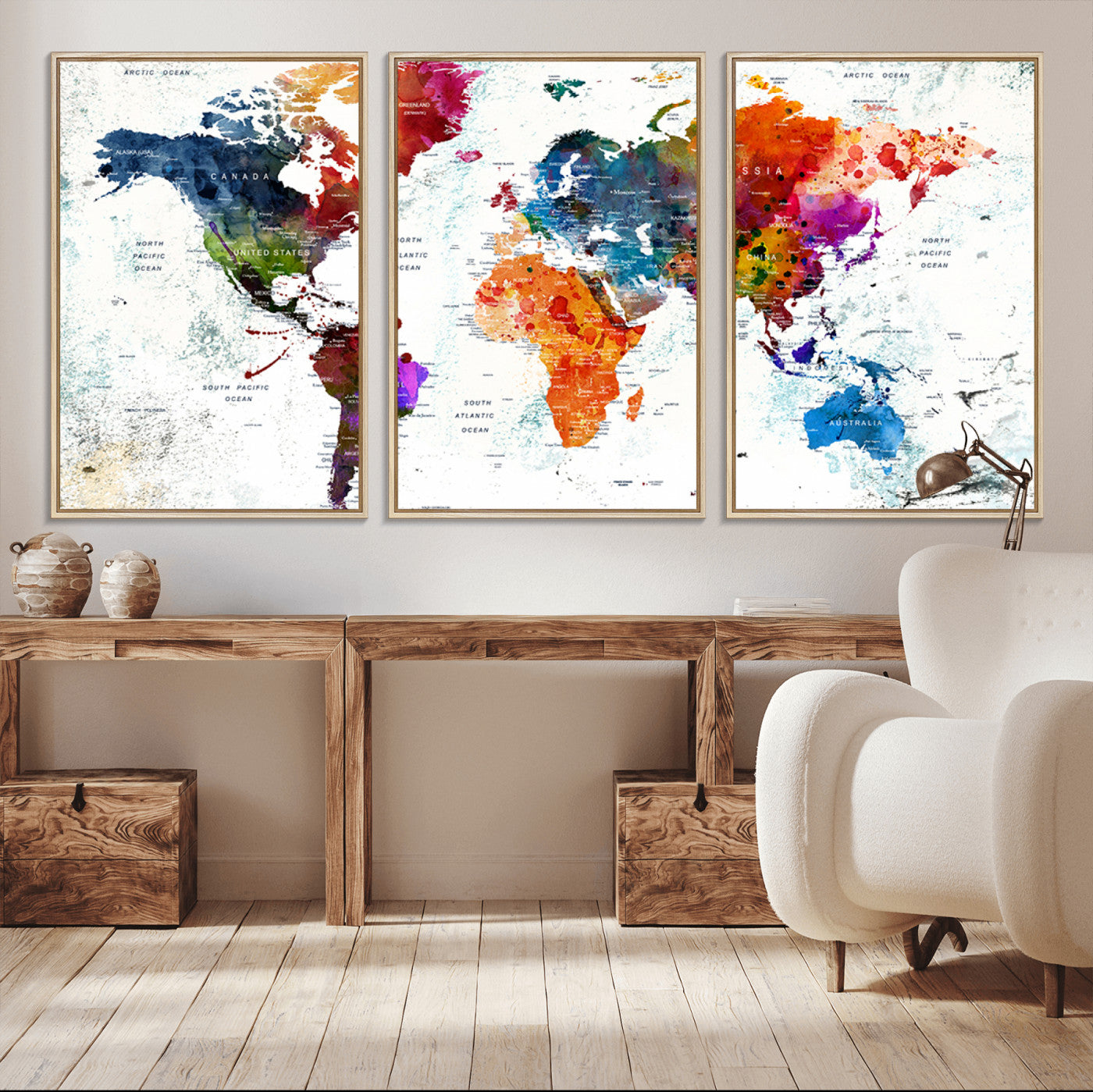 73167-MGV-FC-60X30-3P_Natural-Push Pin World Map Canvas Print – Framed Travel Map Wall Art for Couples, Anniversary Gift, Modern Home or Office Decor