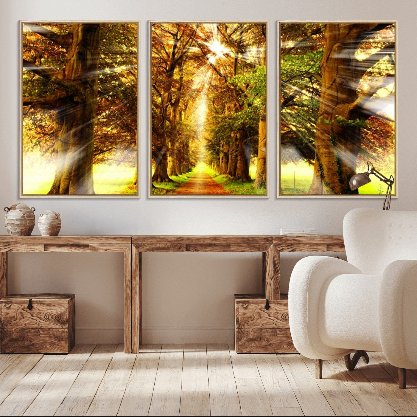 50243-MGV-FC-60X30-3P_Natural-Sunshine in Forest and Trees Wall Art Canvas Print