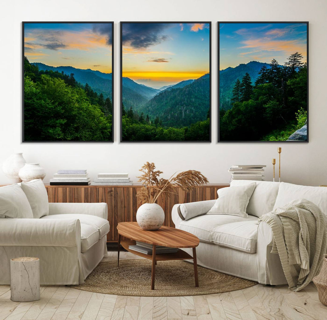 The Glamorous Landscape Canvas Wall Art is featured in the dining room.