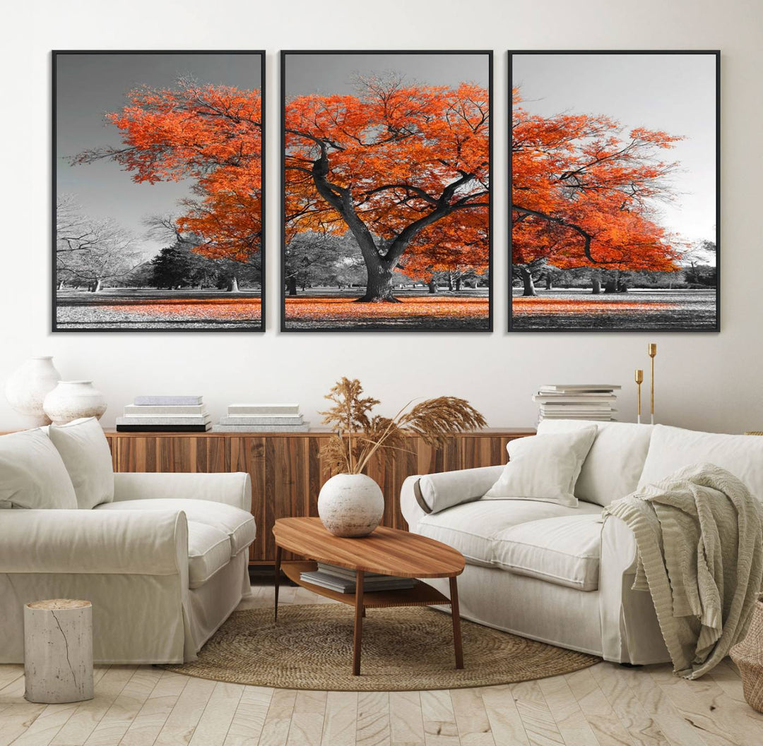 Orange Autumn Tree Canvas Wall Art Print: vibrant fall tree art on canvas.