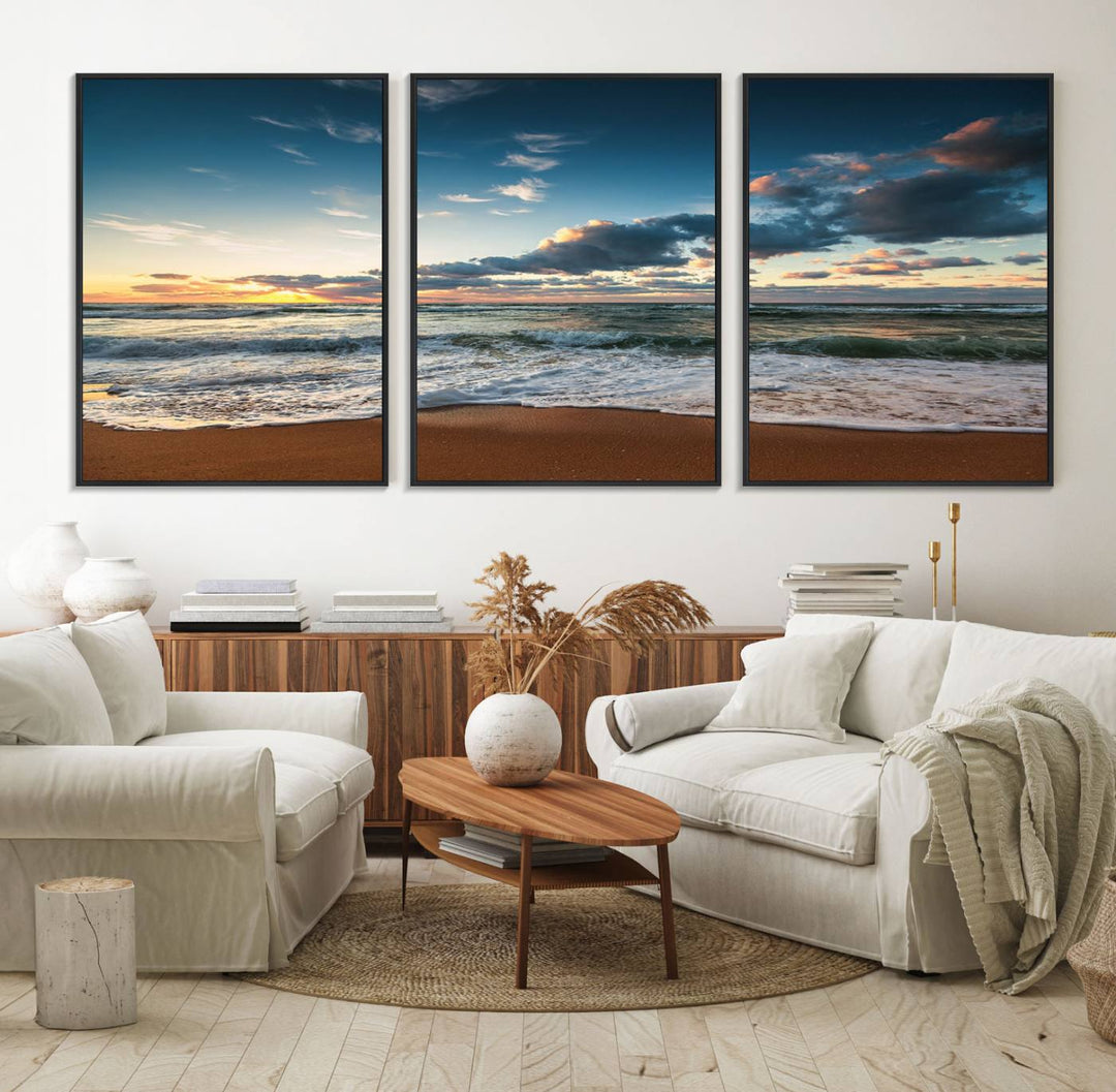 Ocean Beach Wall Art Canvas Print hangs prominently.