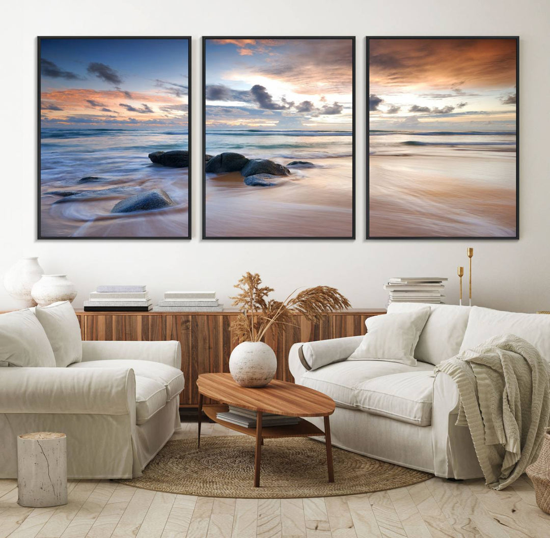 The Serene Weather On The Beach wall art canvas is ready to hang.