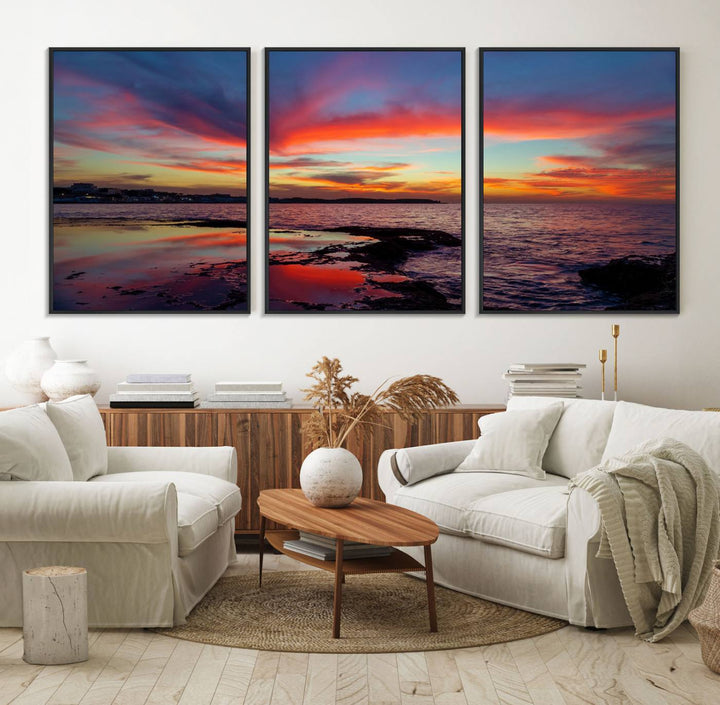 The Glorious Sunset on The Beach canvas print adorns the dining room.