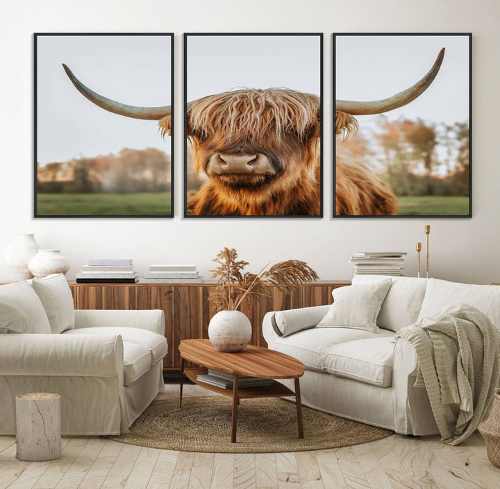 A dining room featuring a Highland Cow Animal Scottish Cattle canvas.