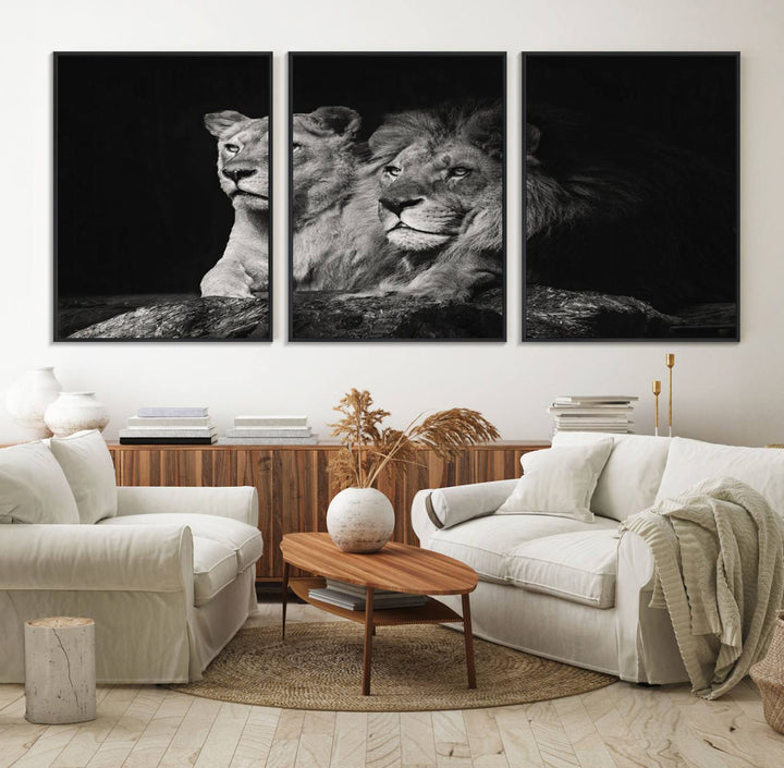 The Lion Couple Canvas Wall Art Print hangs prominently.