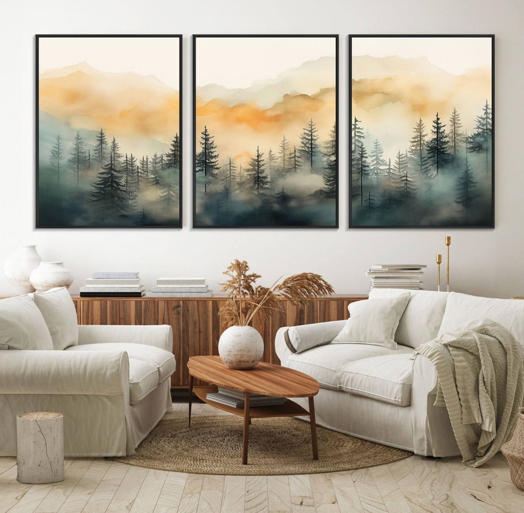 Abstract Forest Print - Mountain Wall Art showcasing a captivating design.