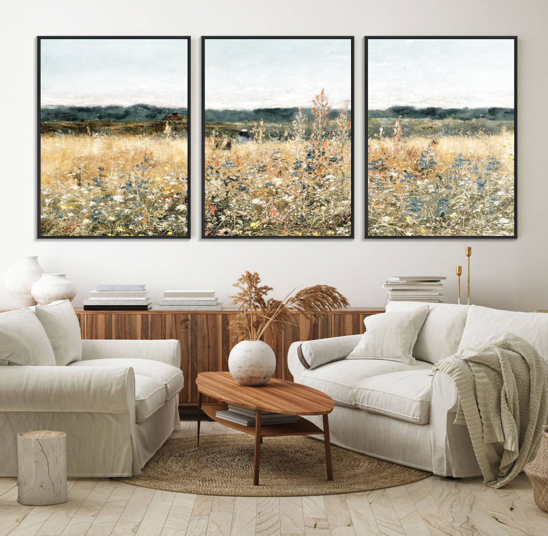 The Wildflower Field Wall Art adds a rustic touch to the space.