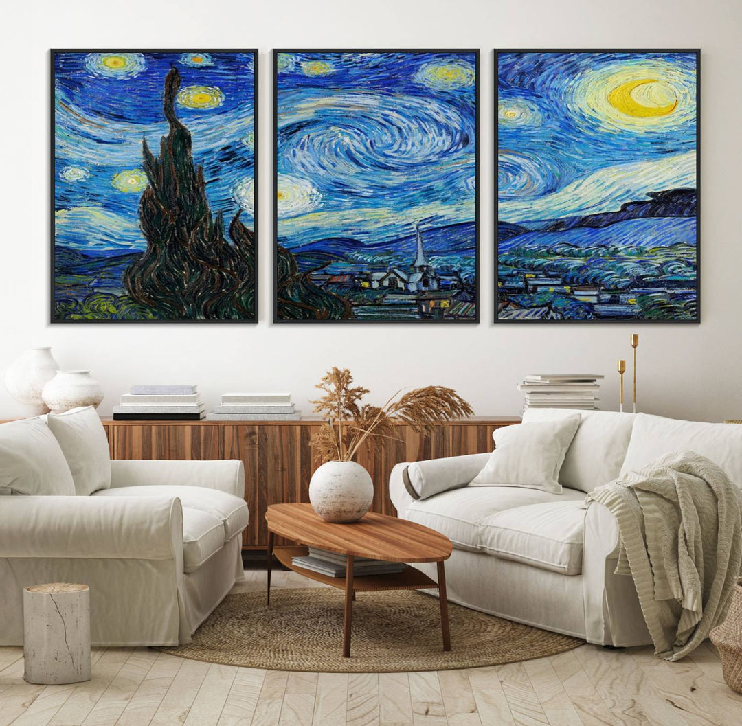 A canvas print of The Starry Night, offering museum-quality art, ready to hang.