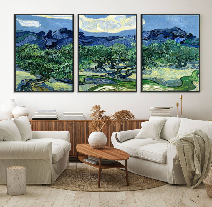 A museum-quality Olive Trees Van Gogh wall art canvas print, ready to hang.