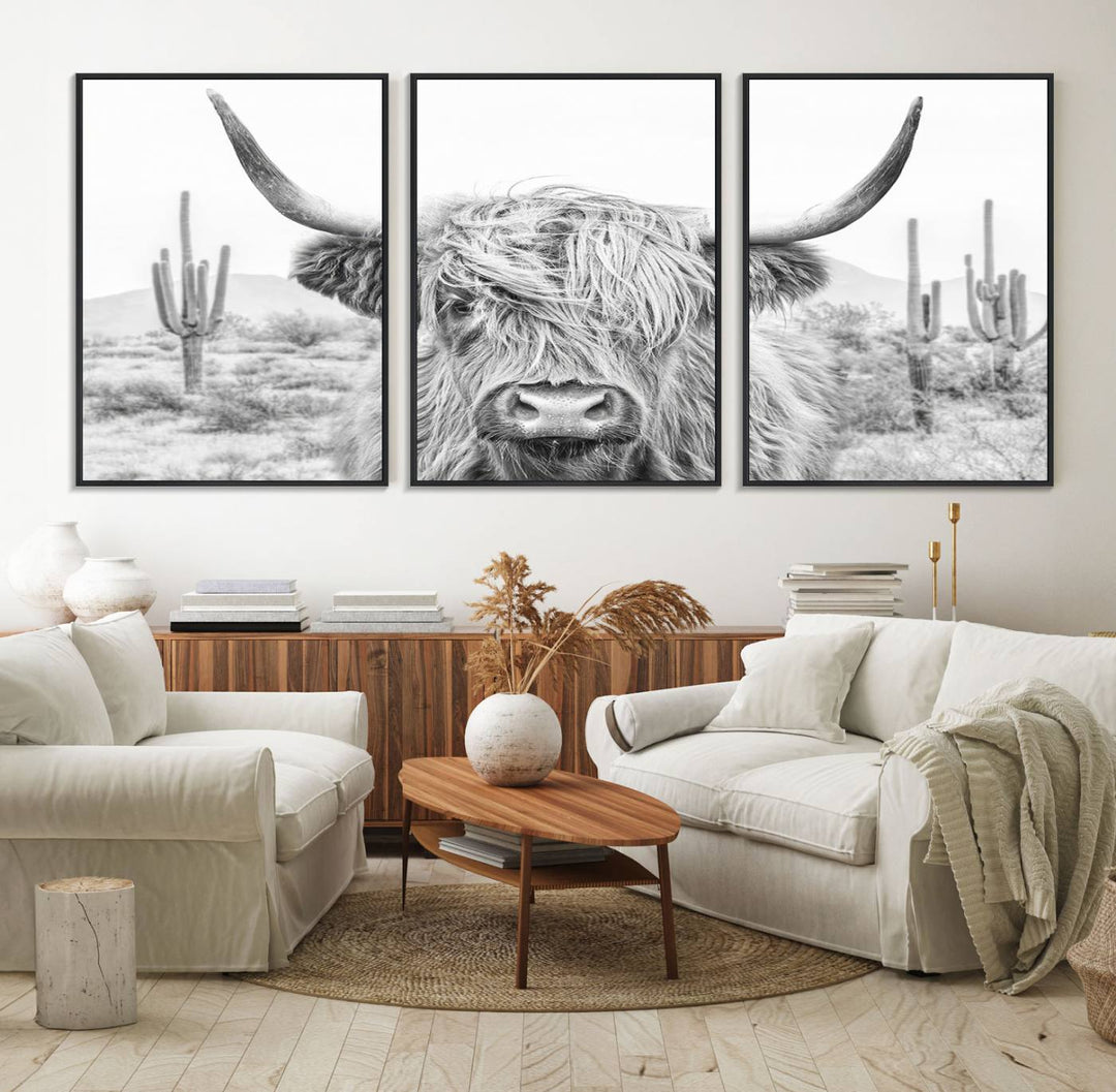 Enhance your kitchen with the Rustic Charm Cow Longhorn Bighorn Wall Art Canvas Print.