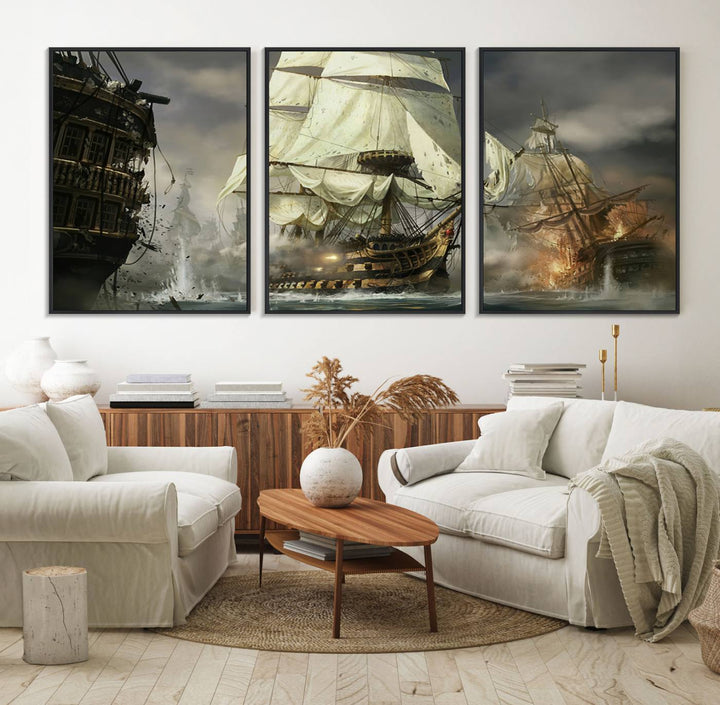 Featuring a dramatic Pirate Ship War Wall Art Canvas Print.