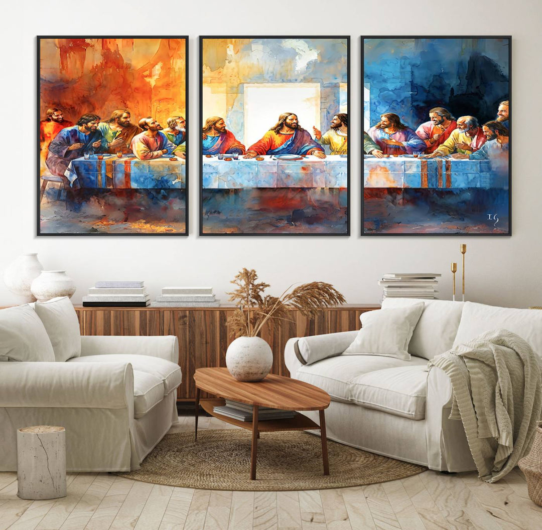 The Abstract Watercolor The Last Supper Wall Art with a gallery finish hangs prominently.