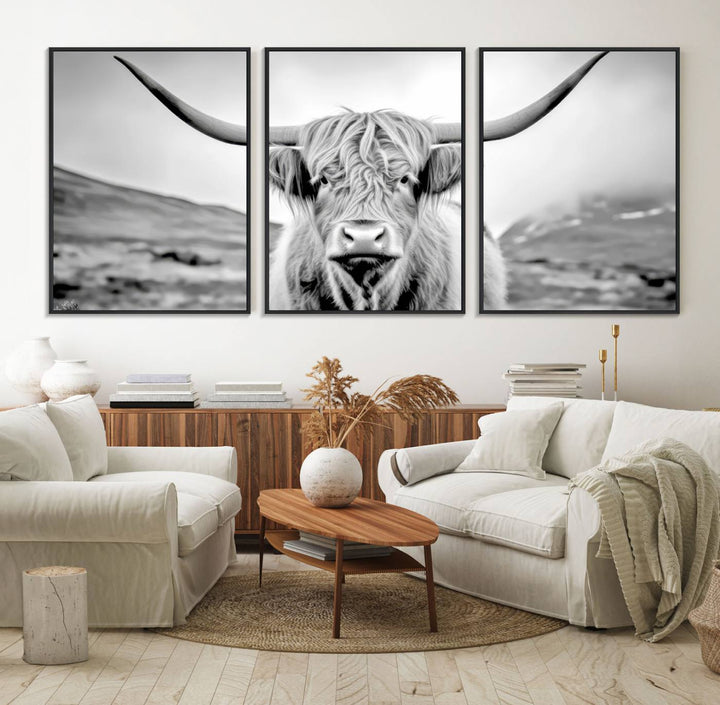 The Scottish Cow Wall Art Canvas Print is displayed prominently.