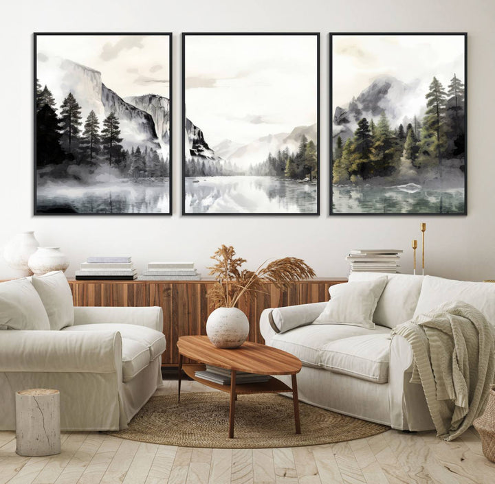 The Yosemite Valley Wall Art Canvas Print, a framed nature décor, is beautifully displayed.