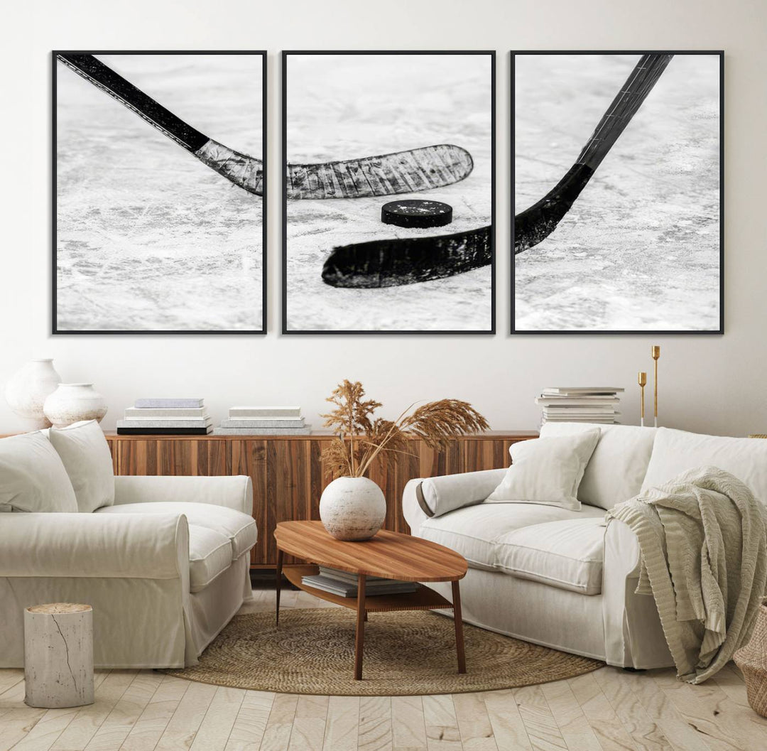 The dining room showcases Winter Ice Hockey Sport Canvas Art.