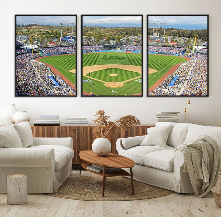 Aerial view of a sunny game day at Citi Field, captured in a 3-panel canvas print wall art.