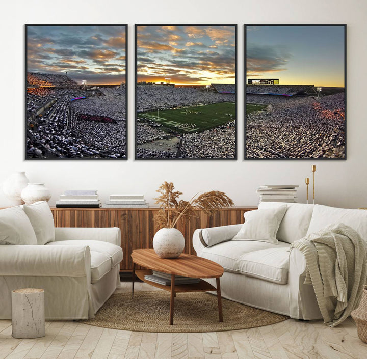 Enhance your dining area with team spirit by mounting the Beaver Stadium Wall Art, capturing sunsets in elegant style.