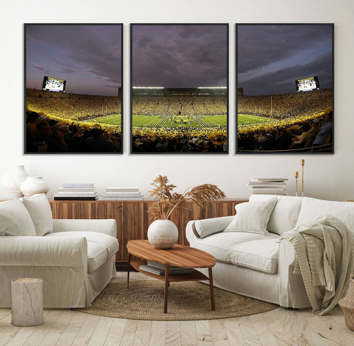 Michigan Stadium Wall Art Canvas Print of a night game by the Wolverines.