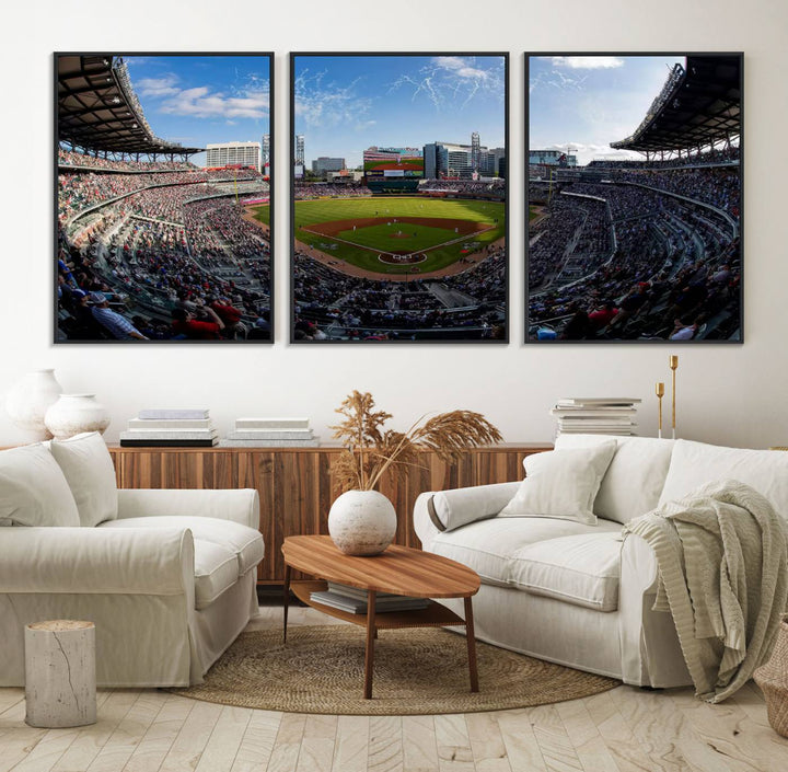 Truist Park Stadium Triple Canvas: Atlanta Braves Game Day Sky—Perfect Decor!.