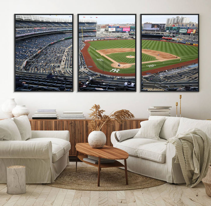 Aerial view of Yankee Stadium filled with fans, showcased on a New York Yankees Stadium Wall Art Canvas Print.