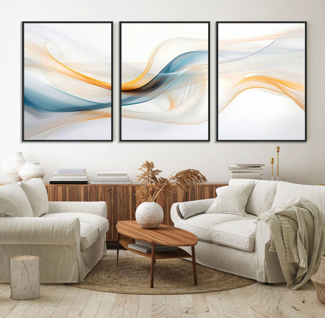 Decorative Turquoise Abstract Wave Wall Art Canvas Print.