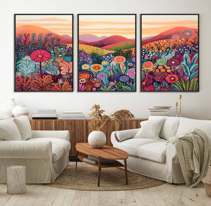 Yayoi Kusama 1986 Wall Art Print—a vibrant, Wabi Sabi abstract landscape that enhances tranquility.