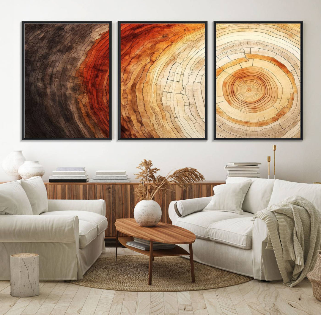 Contemporary living room featuring the Tree Ring Print on Canvas Wall Art.