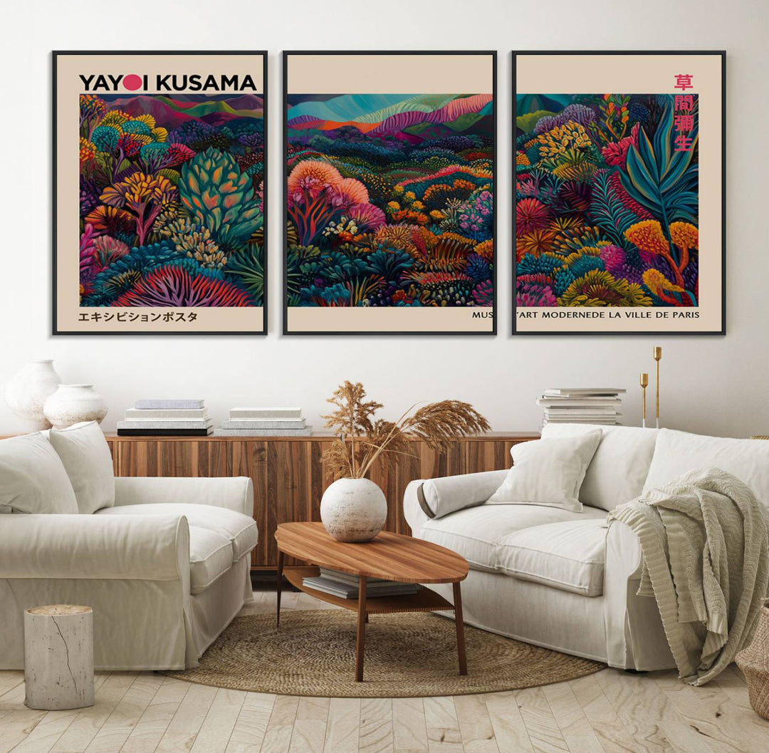 The Yayoi Kusama Wall Art Canvas Print features Japanese Wabi Sabi aesthetics.