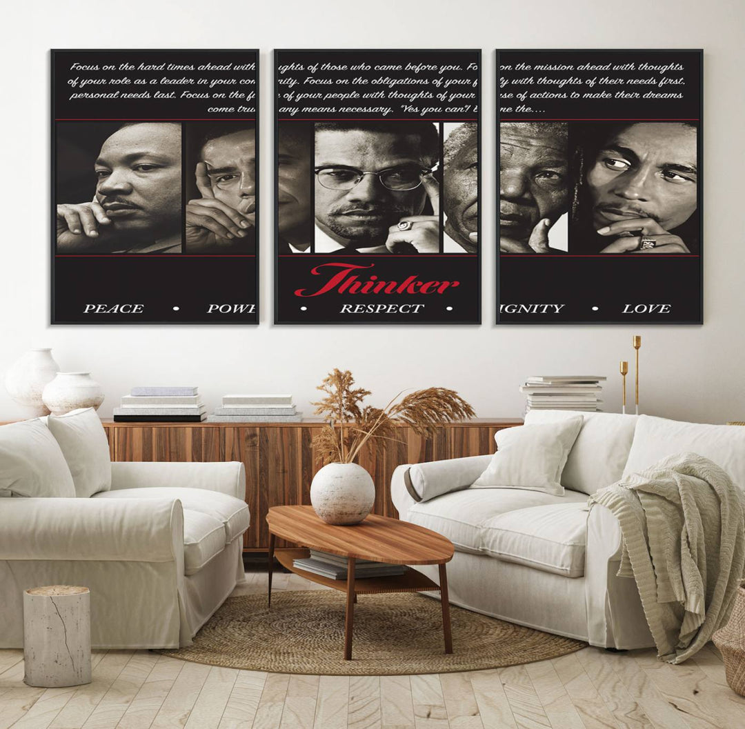 The Thinkers of Wall Art Canvas Print features icons of peace, power, and respect; it is framed and ready to hang.