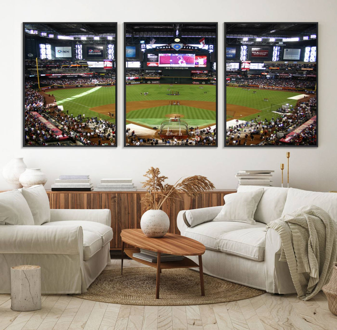 The Arizona Diamondbacks Canvas Print of Chase Field is a meaningful piece of wall art for any sports fan.