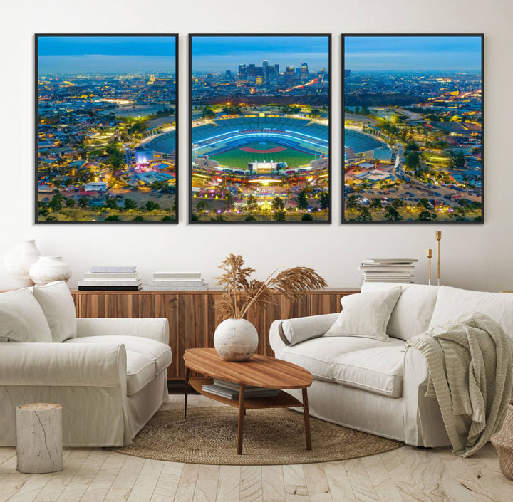 Aerial view of Los Angeles Dodgers Dodger Stadium Wall Art Canvas Print.