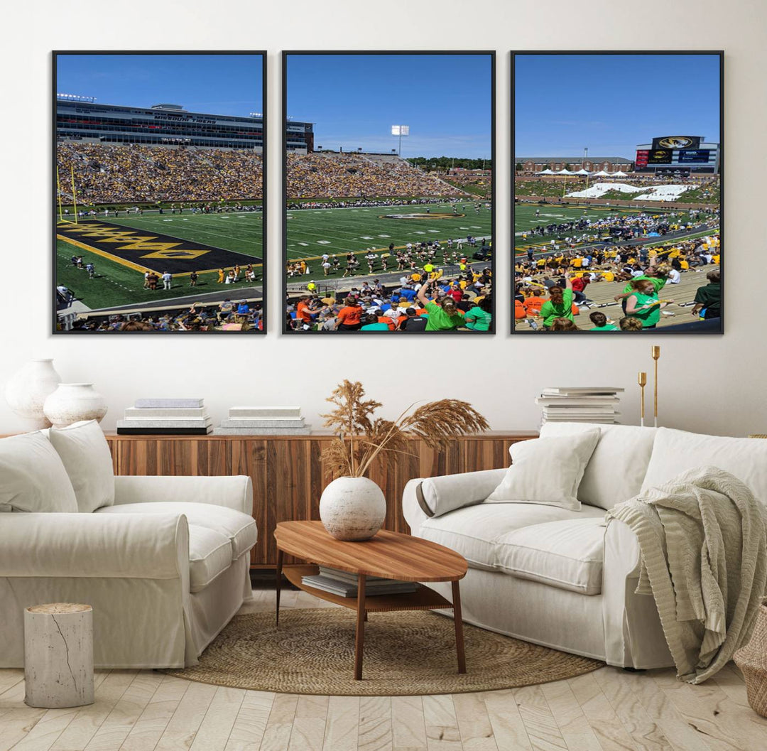 The University of Missouri Tigers Wall Art Canvas Print captures a packed football stadium.