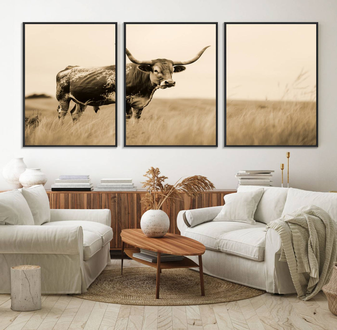 Texas Longhorn Wall Art Print for farmhouse decor.