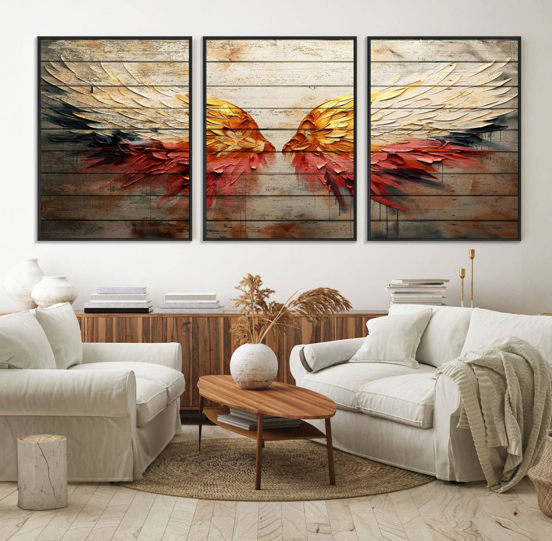 Abstract Angel Wings Canvas Art on a wooden backdrop.