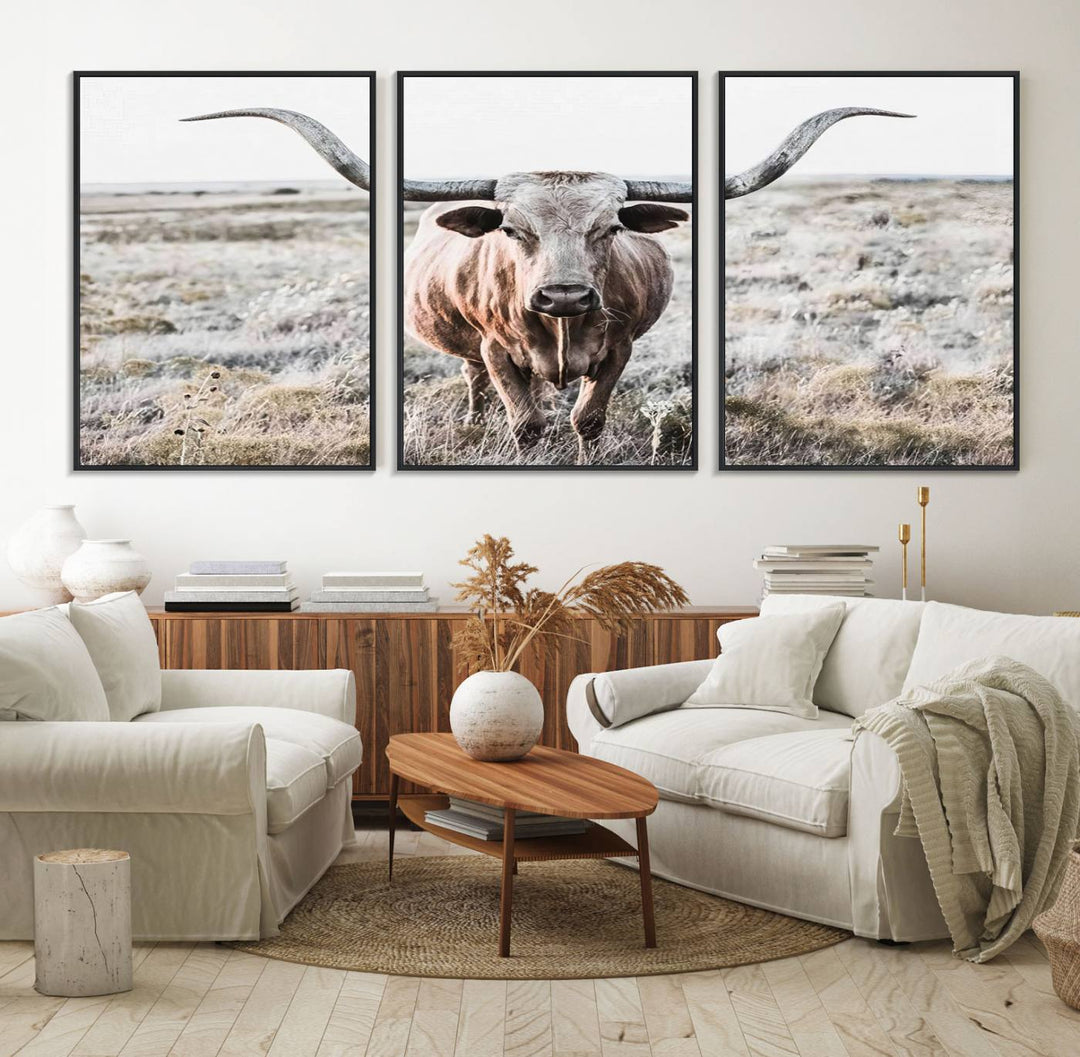 The Rustic Texas Longhorn Canvas Print adds charm to your decor.