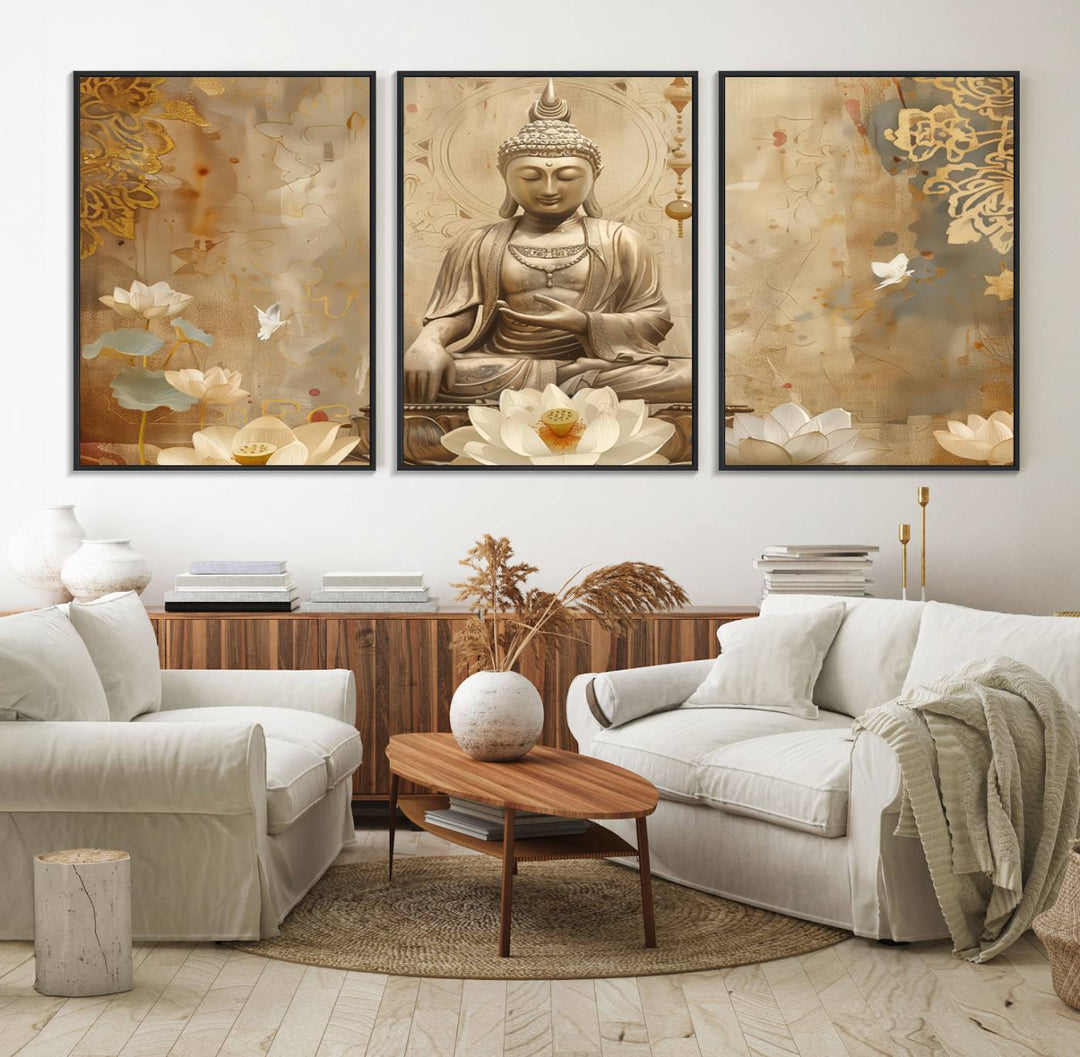 The Buddha Wall Art Canvas Print enhances the meditation room.