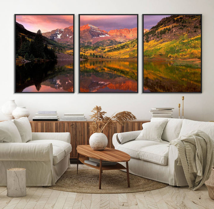 The Colorado Rockies Mountain Sunset Wall Art is a scenic nature canvas, ready to hang.