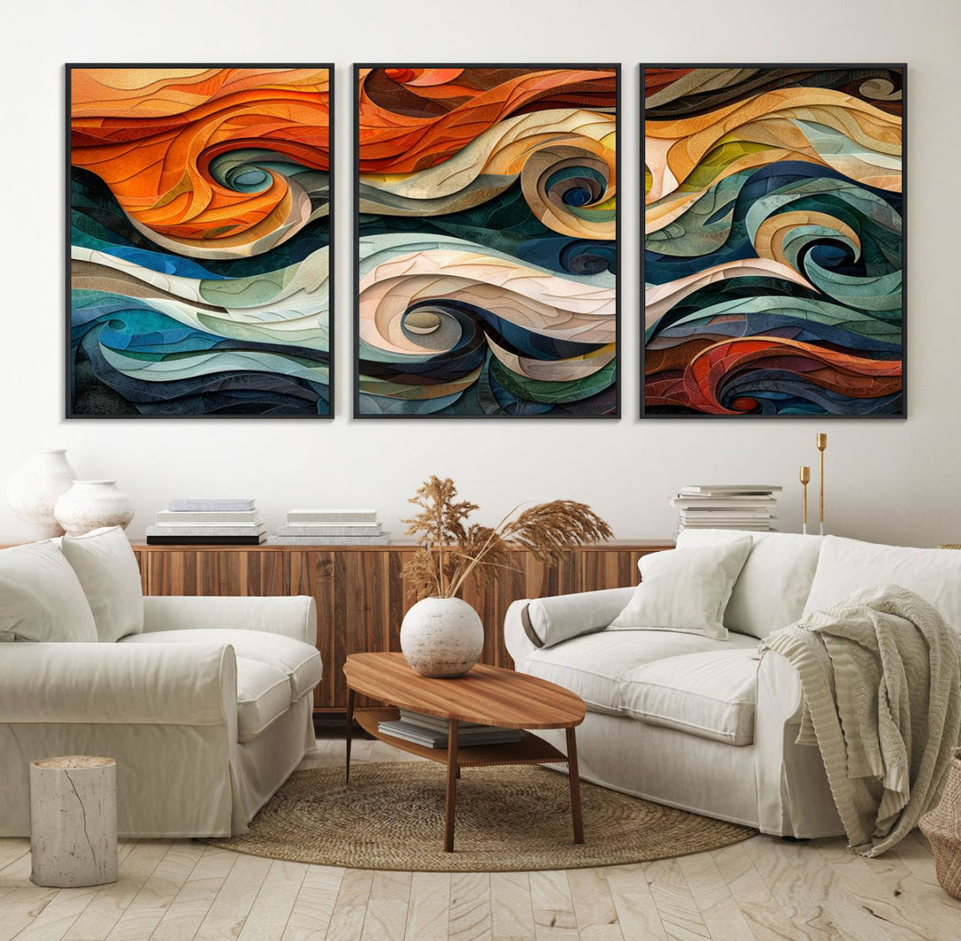 The Abstract Wave Wall Art is vibrant decor ideal for modern spaces.