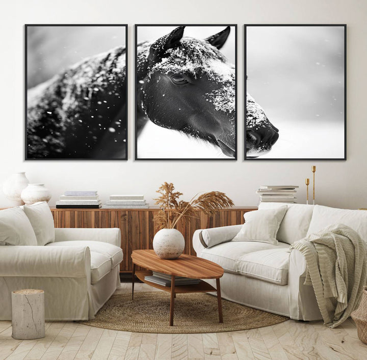 The Horse Canvas Print - Winter Horse Snow Wall Art captures winters essence beautifully.