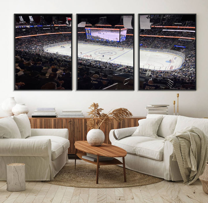 A wall art canvas of Amalie Arena, capturing NHL hockey in Florida.