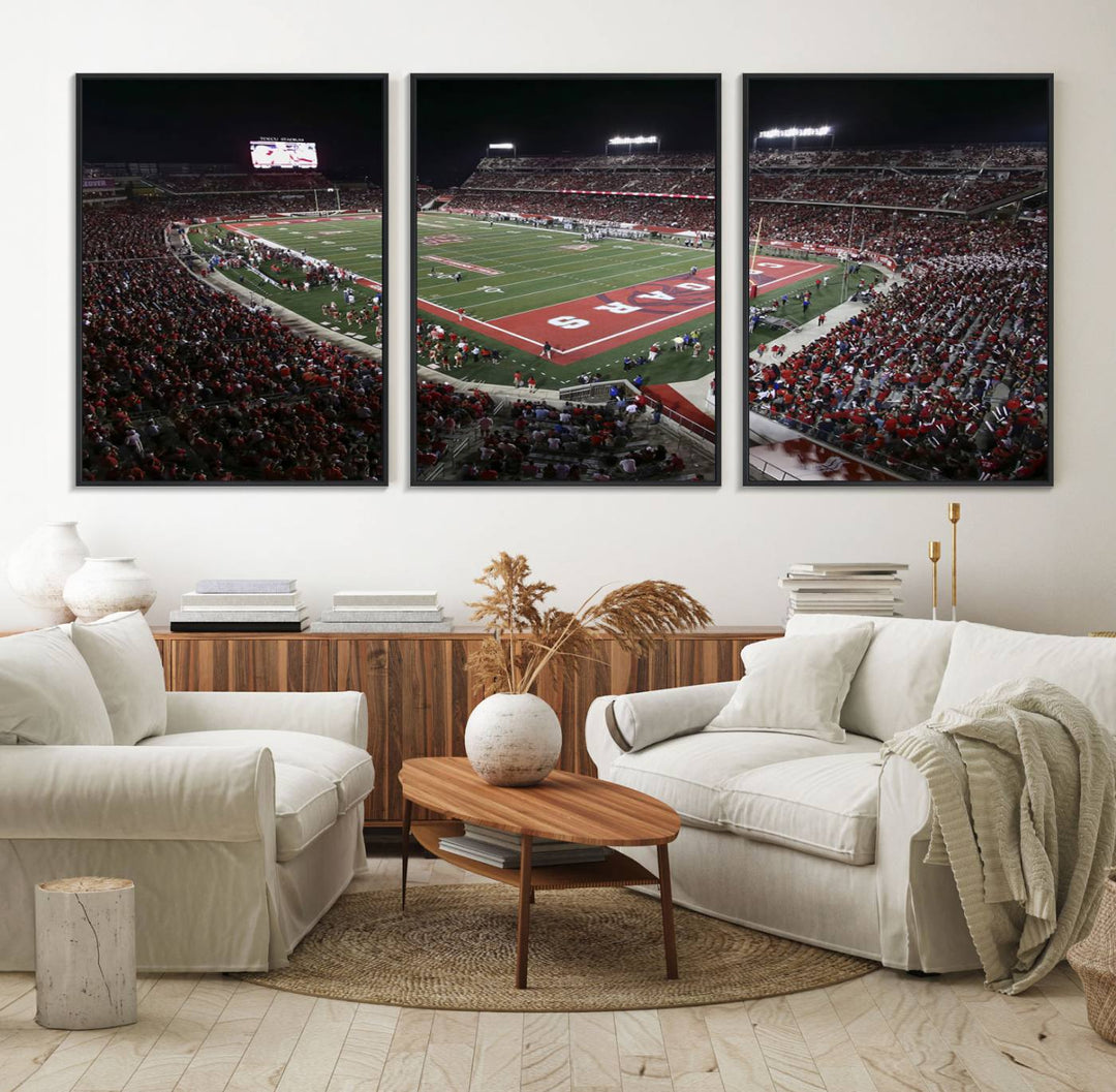 Aerial view of TDECU Stadium at night on the Houston Cougars Football Wall Art Canvas Print.