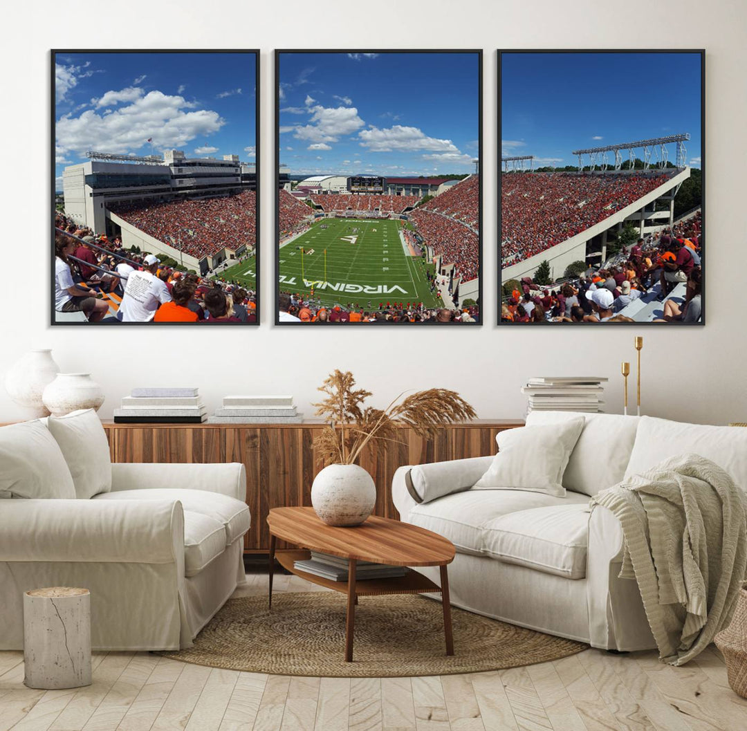 This Lane Stadium print captures Virginia Tech on the field along with the vibrant crowd, making it the perfect wall art for Hokies fans.