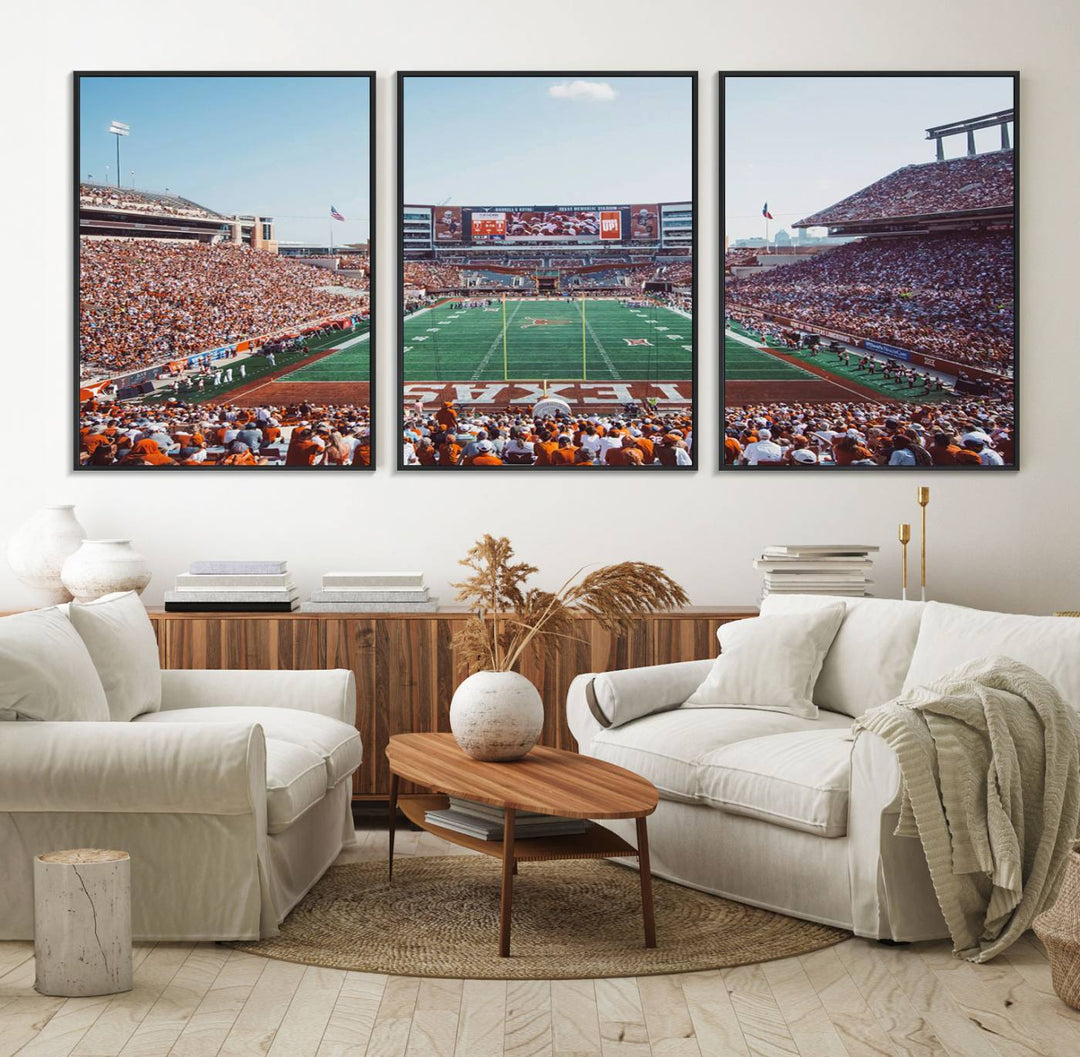 The canvas displays the Texas Longhorns Football team at Austins Darrell K Royal-Texas Memorial Stadium.