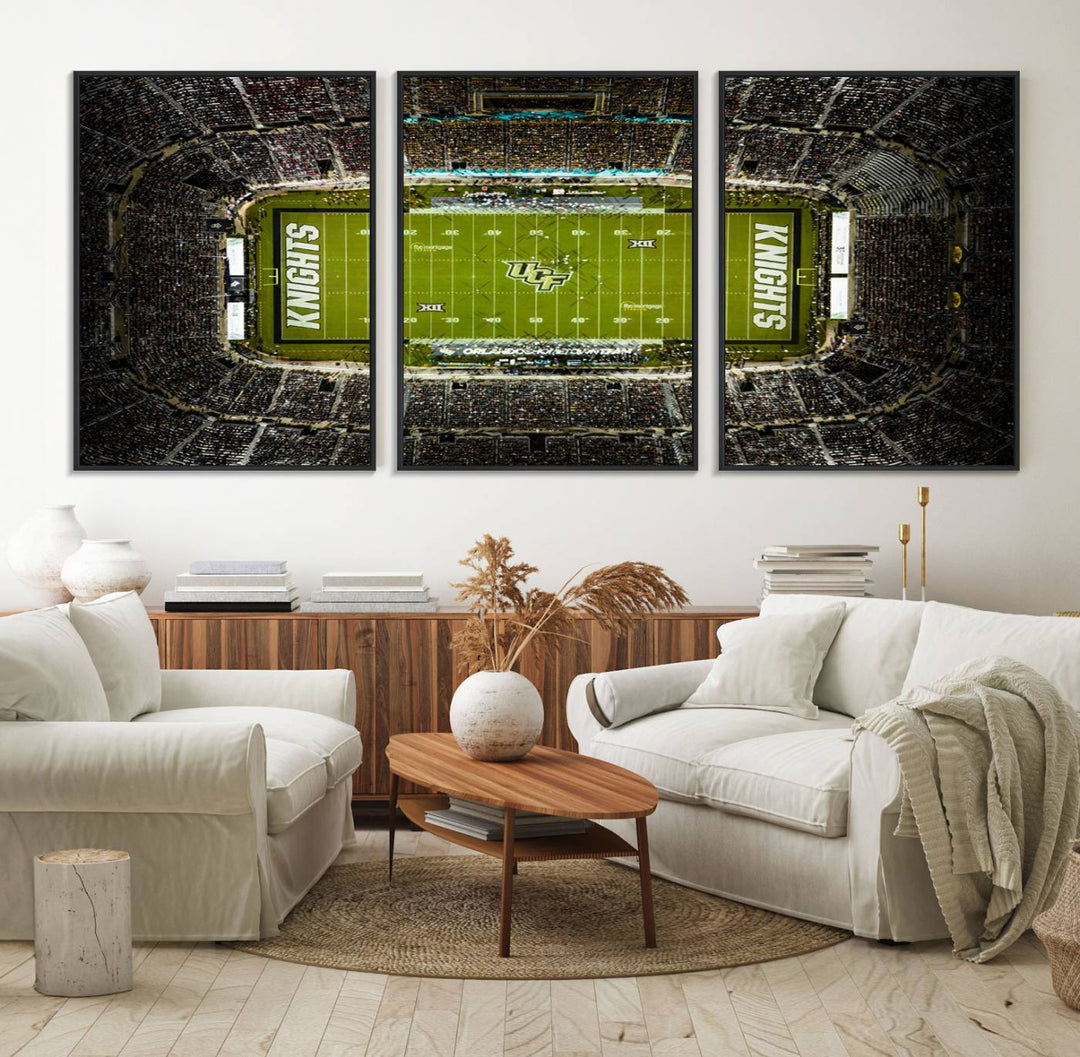 The UCF Knights Orlando Stadium Canvas Print, showcasing KNIGHTS in the end zones.