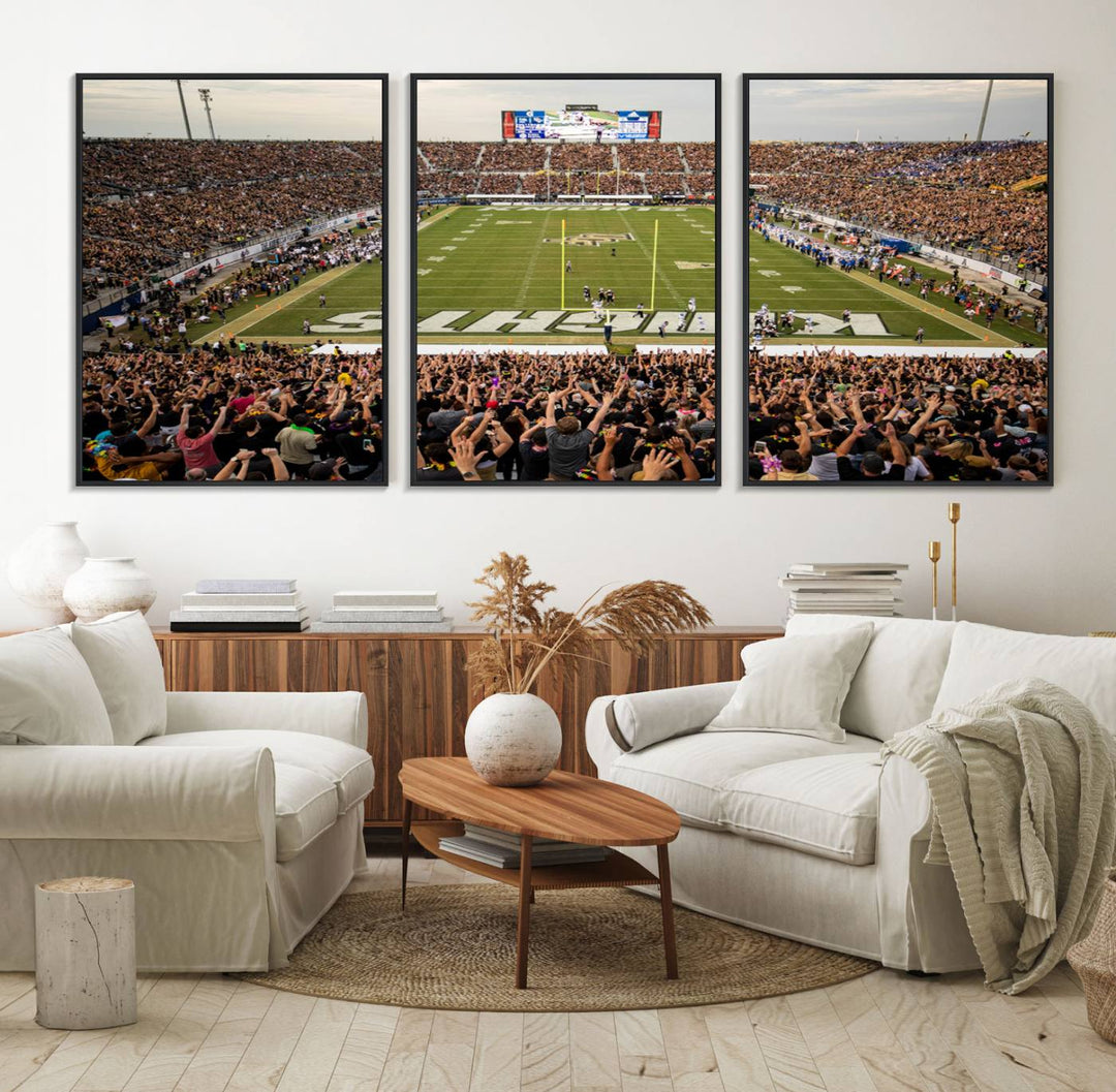 Gallery-quality wall art of the UCF Knights at Orlando FBC Mortgage Stadium, capturing a packed stadium and vibrant field.