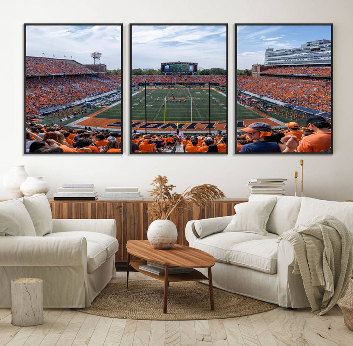 The Illinois stadium packed with orange-clad fans makes for a premium University of Illinois canvas wall art.