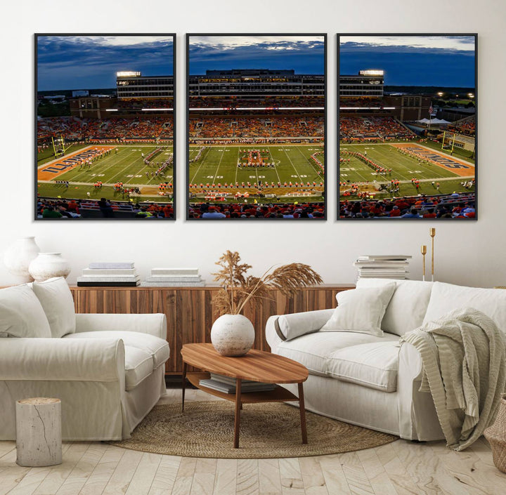 The University of Illinois band is depicted on a gallery-quality canvas wall art print.